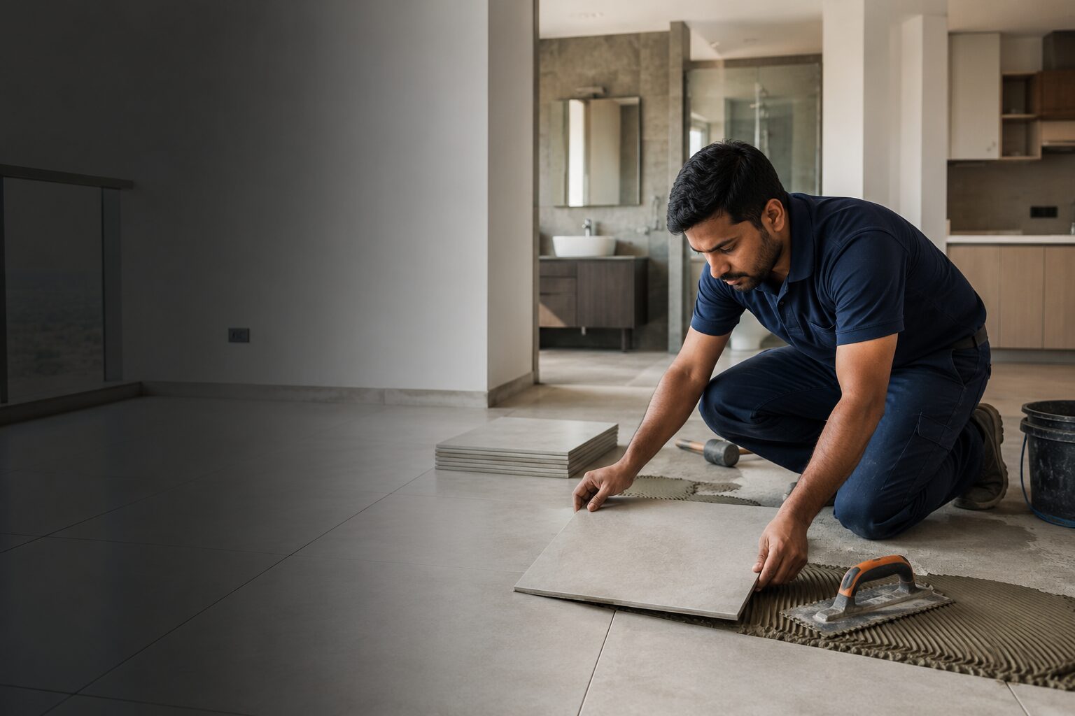 Tile floor installation project